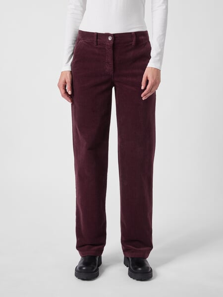 Damen-Cordhose weites Bein Weinrot, Tragebild