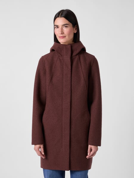 Women's Wool Parka Marone, presented on a model