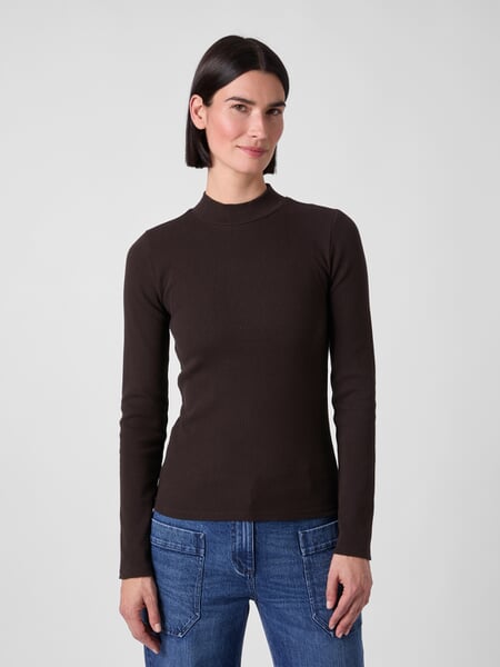 Maglia a costine da donna a manica lunga Marrone scuro, Tragebild