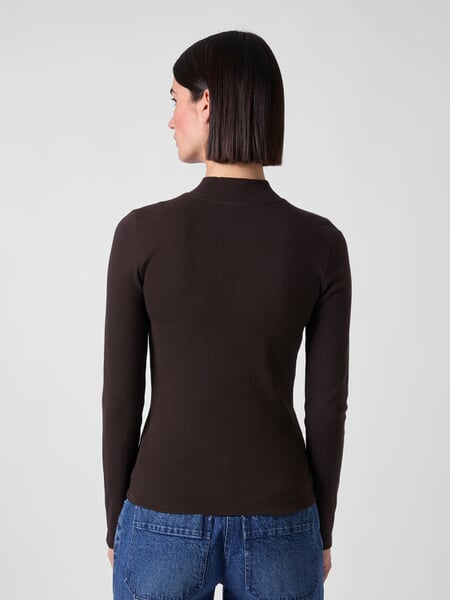 Maglia a costine da donna a manica lunga Marrone scuro, Tragebild