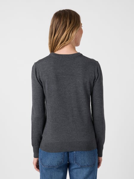 Damenpullover Merinowolle Anthrazit, Tragebild