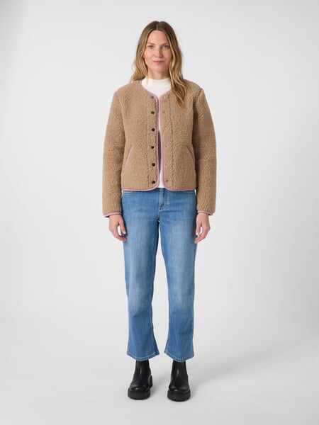 Women's Teddy Plush Wool Jacket Light brown, presented on a model