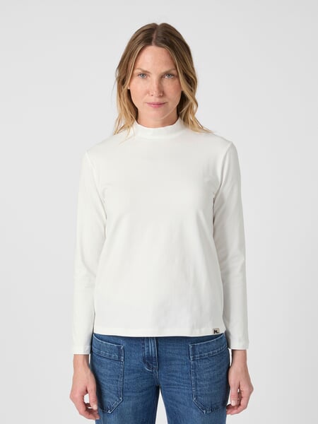 Damen-Langarmshirt Stehkragen Ecru, Tragebild