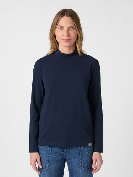 Damen-Langarmshirt Stehkragen Navy, Tragebild