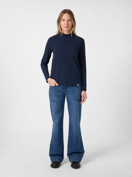 Damen-Langarmshirt Stehkragen Navy, Tragebild