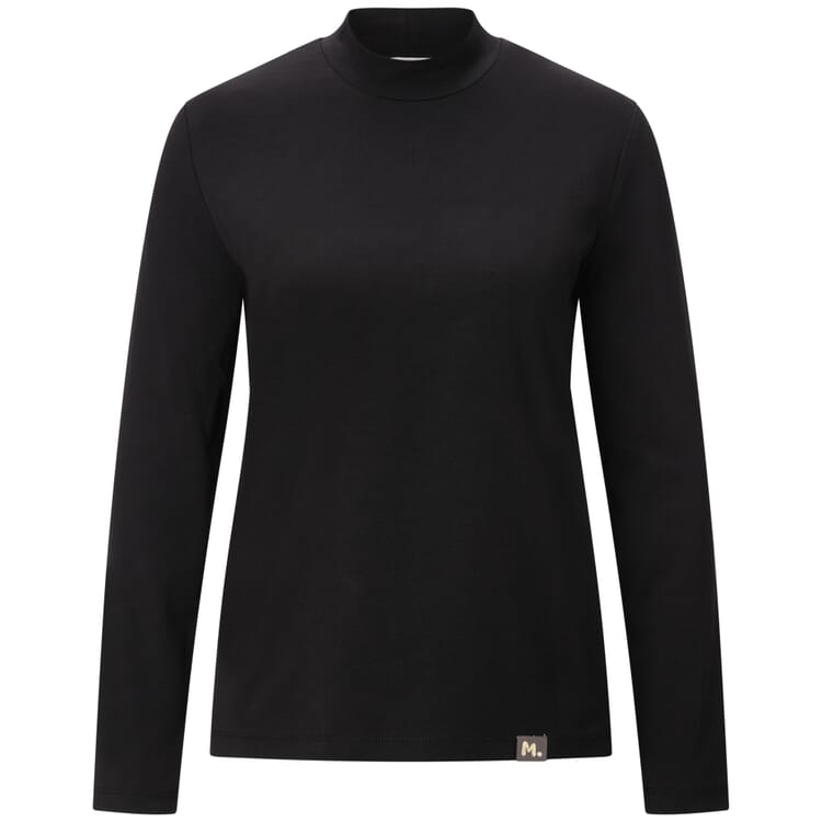 Camiseta de manga larga con cuello alto para mujer, Negro