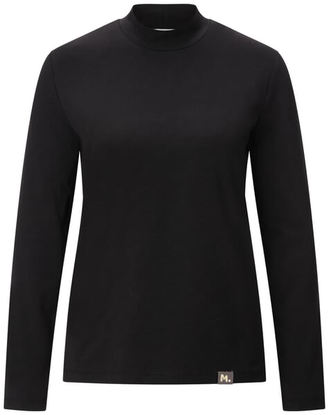 Damen-Langarmshirt Stehkragen Schwarz