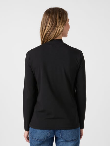 Damen-Langarmshirt Stehkragen Schwarz, Tragebild