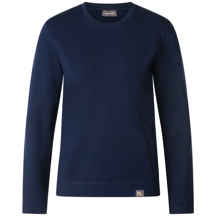 Camiseta de manga larga para mujer de interlock, Azul marino