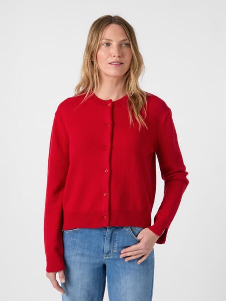 Damen-Strickjacke Rot, Tragebild