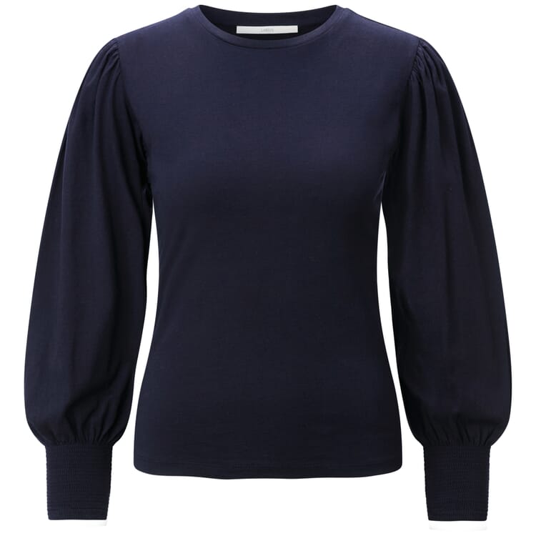 Camiseta de mujer con mangas fruncidas, Azul marino