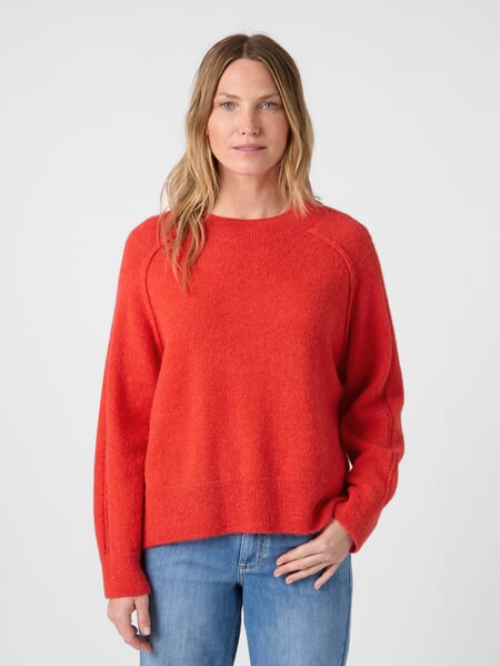 Damen-Strickpullover Wolle-Alpaka Orange, Tragebild