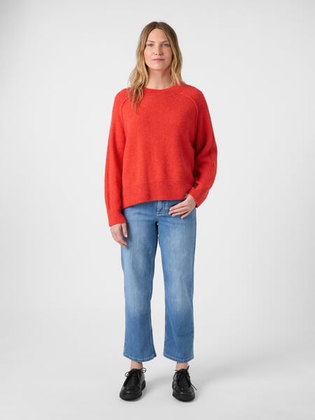 Pull-over en tricot pour femme, laine et alpaga Orange, présenté sur un modèle