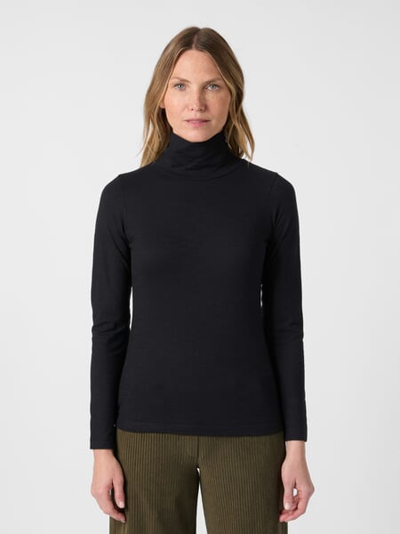 Dames-shirt met lange mouwen Zwart, gepresenteerd op een model