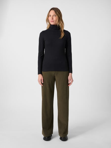 Dames-shirt met lange mouwen Zwart, gepresenteerd op een model