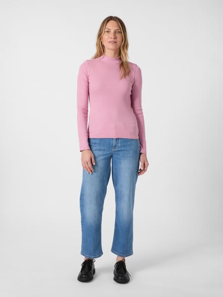 Dames-ribtrui met lange mouwen Dusty rose, gepresenteerd op een model