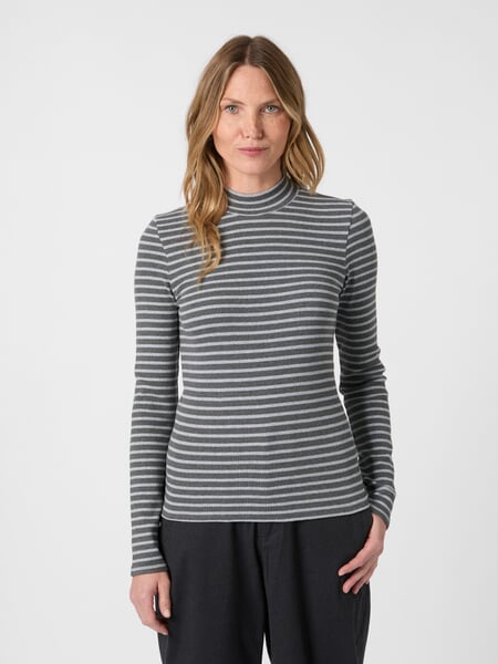 Women’s Striped Ribbed Shirt Gray, presented on a model