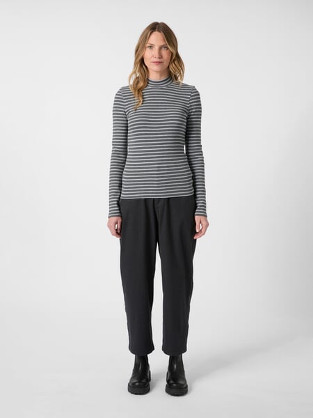 Damen-Rippenshirt gestreift Grau, Tragebild
