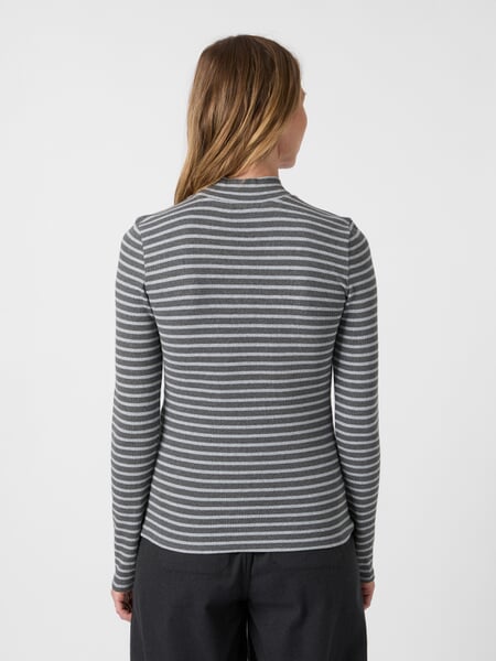 Damen-Rippenshirt gestreift Grau, Tragebild