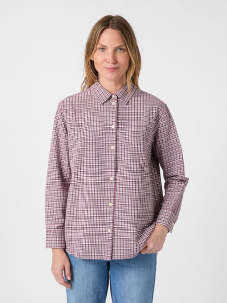 Women's Checkered Shirt Blouse Dusty rose, presented on a model