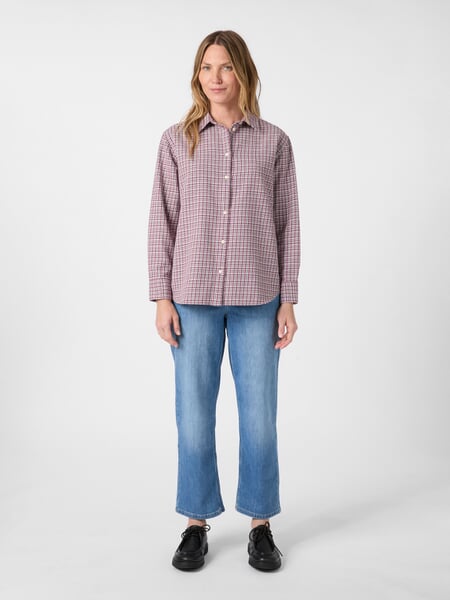 Women's Checkered Shirt Blouse Dusty rose, presented on a model