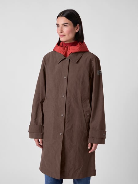Damen-Trenchcoat 2in1 mit Weste Braun-Rot, Tragebild