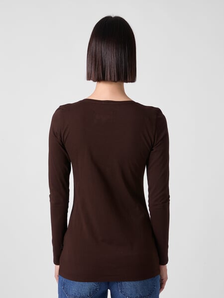 Women's Long-Sleeve Shirt Brown, presented on a model