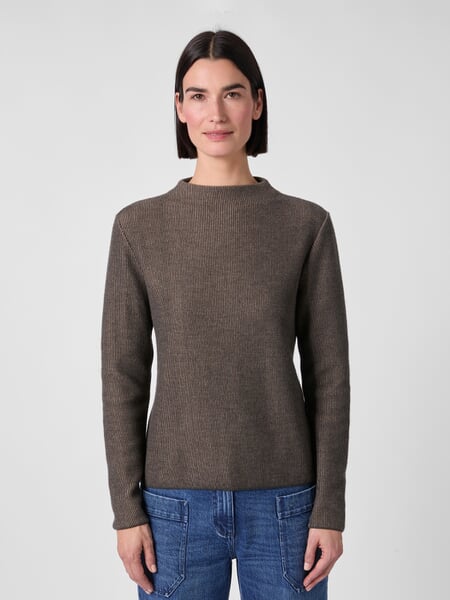 Pull-over en maille pour femme à manches longues Marron, présenté sur un modèle
