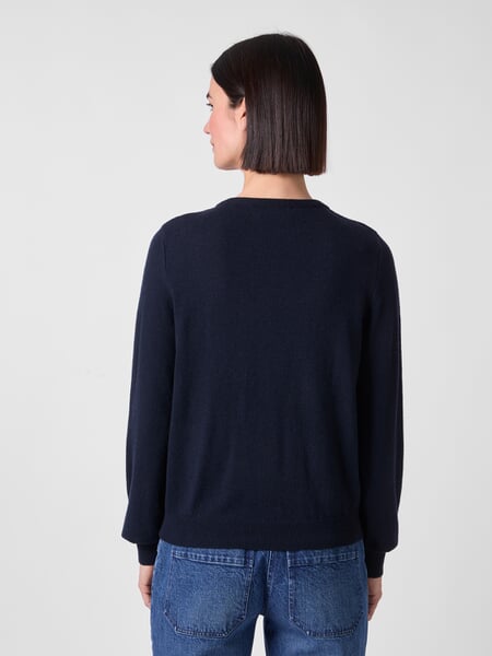 Damesvest Donkerblauw, gepresenteerd op een model
