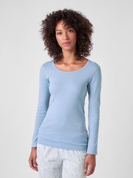 Damen-Langarmshirt Ajour Hellblau, Tragebild