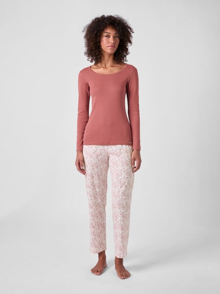 Damen-Langarmshirt Ajour Kupferfarben, Tragebild