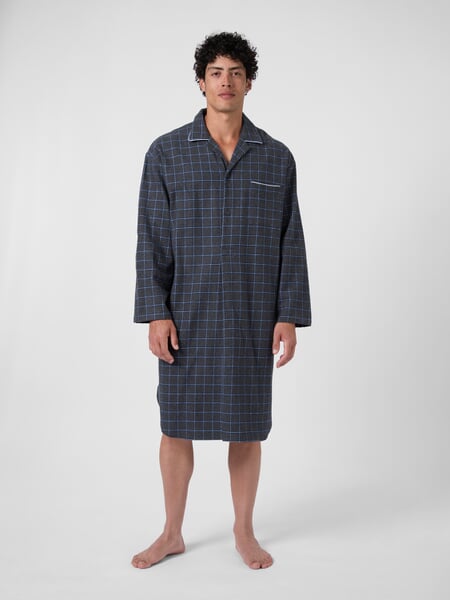 Men nightgown flannel Mixed Gray, presented on a model