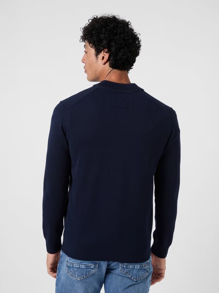 Cardigan pour homme avec fermeture éclair Bleu marine, présenté sur un modèle