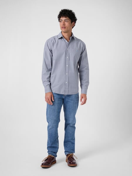Chemise à carreaux en popeline pour homme Bleu, présenté sur un modèle