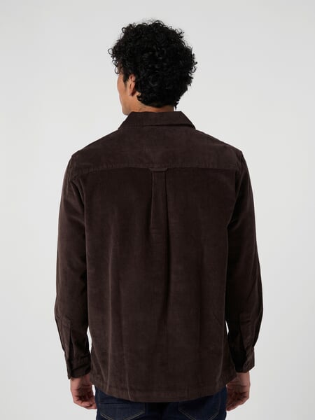 Men’s Corduroy Overshirt." Dark brown, presented on a model