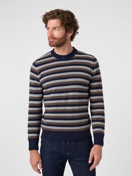 Jersey de hombre de lana de cachemira Marrón-Azul, Tragebild