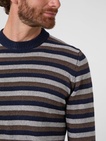 Jersey de hombre de lana de cachemira Marrón-Azul, Detailsicht