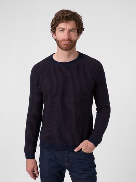Herenpullover van kasjmierwol Blauw-bruin, gepresenteerd op een model