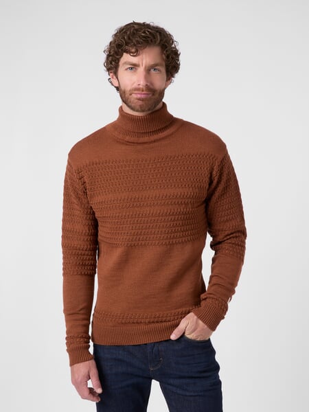 Herren-Rollkragenpullover Wolle Rostbraun, Tragebild