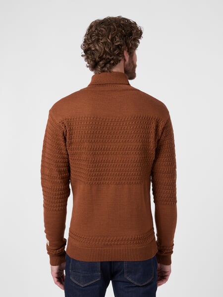 Herren-Rollkragenpullover Wolle Rostbraun, Tragebild