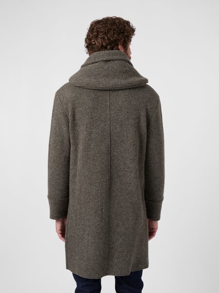 Manteau court pour homme en laine foulée Marron, présenté sur un modèle