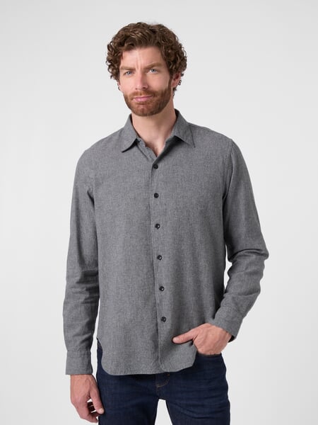 Men's Flannel Shirt Grey melange, presented on a model
