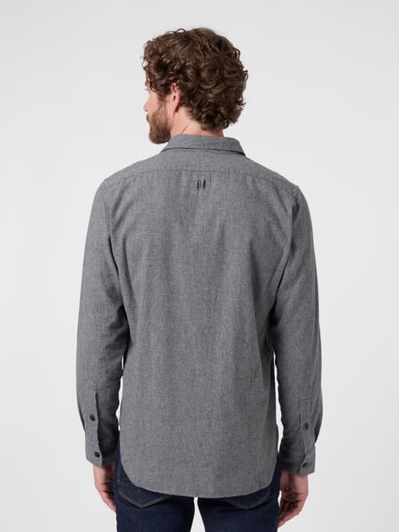 Men's Flannel Shirt Grey melange, presented on a model
