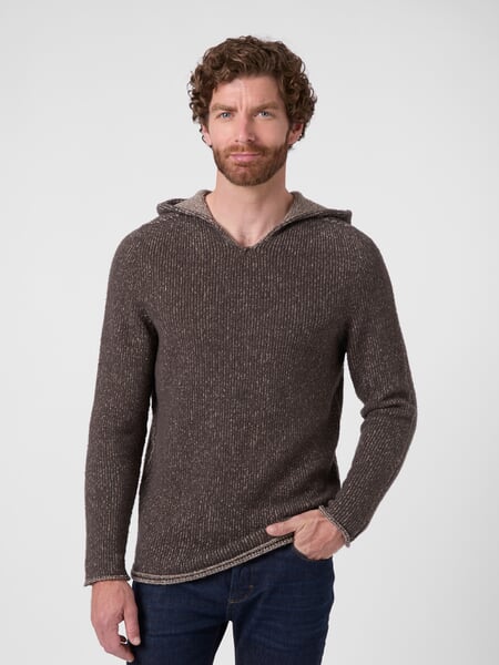 Herrenpullover mit Kapuze Taupe-Sand, Tragebild