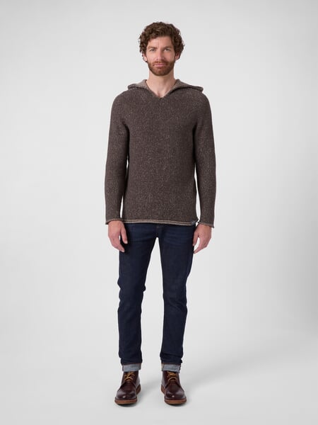 Herrenpullover mit Kapuze Taupe-Sand, Tragebild