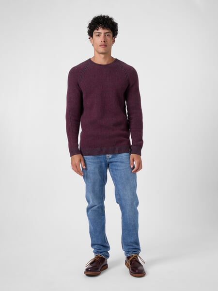 Men’s Alpaca Sweater Red-Blue, presented on a model
