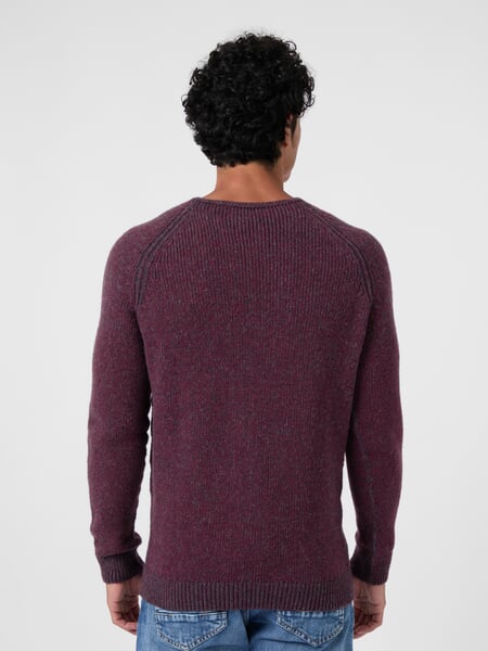 Men’s Alpaca Sweater Red-Blue, presented on a model
