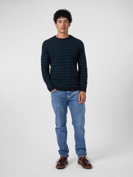 Pull-over rayé pour homme Bleu marine-vert, présenté sur un modèle