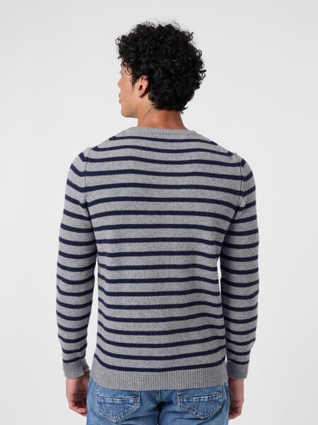 Pull-over rayé pour homme Gris-bleu marine, présenté sur un modèle