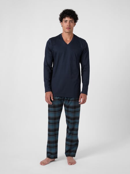 Herrenpyjama Blau-Mehrfarbig, Tragebild